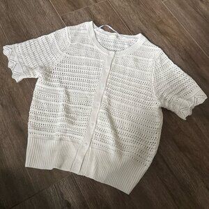 GU crochet button front short sleeve cardigan knit eyelet t-shirt sweater top M